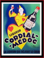 Affiche Originale , Lemonnier, Cordial Medoc, Coeur, Liqueur, Eau de vie, 1936