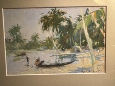 Guy HUZE Gouache SBD Village de pêcheurs africains Afrique / A vue 13.5 * 20