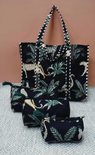 Indien Noir Tigre Matelassé Épaule Sac Coton Avec 3 Articles de Toilette Set US