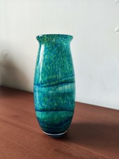 Beau Vase En Verre Signature A Identifier Bleu Vert Glass