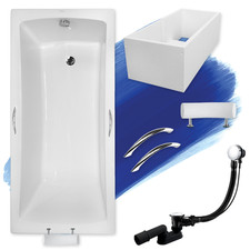 Baignoire 170x70 + support en polystyrène + poignée + appui-tête + Siphon +pieds