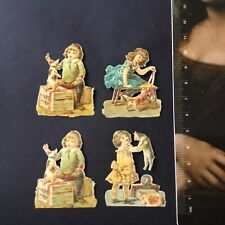 4 Chromos Enfants Chats Chiens