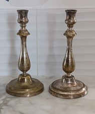 Ancienne paire de bougeoirs - Louis XVI - Bronze Argenté  - Ht 2 cm