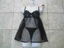 NEW 2 pc BLACK Babydoll set Vinyl bra cups Size S FREE S&H sexy