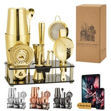 Set Shaker Boston 16 Pièces - Kit Barman en Acier Inoxydable 304 avec Support...