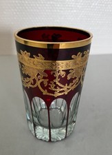 ÉLÉGANT GOBELET OU VERRE À THÉ EN CRISTAL DORURE ET DOUBLÉ ROUGE