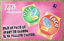 FRANÇAISE DES JEUX PILE FACE CARTE ORANGE MBC MOBICARTE MOBI TELECARTE SCHEDA
