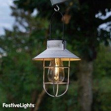 Solaire Gris Vintage Filament LED Suspendu Lanterne Extérieur Jardin Pêcheur Feu