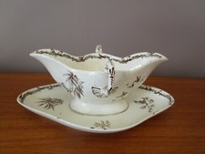 Saucière  Choisy le Roi HB & Cie Terre de fer  décor oiseaux sépia