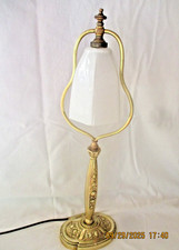 TRES BELLE LAMPE LYRE  ANCIENNE ART DECO BRONZE DORE  TULIPE OPALINE EXAGONALE