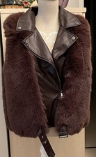 VESTE SANS MANCHES K.ZELL T42/44 FAUSSE FOURRURE MARRON/SIMILI CUIR bel effet!