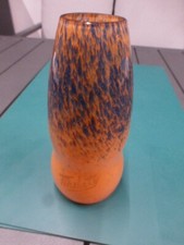 BEAU VASE PÂTE DE VERRE  BLEU  ORANGE SIGNÉ  "MULATY" . VERS 1920/30 . ART DÉCO