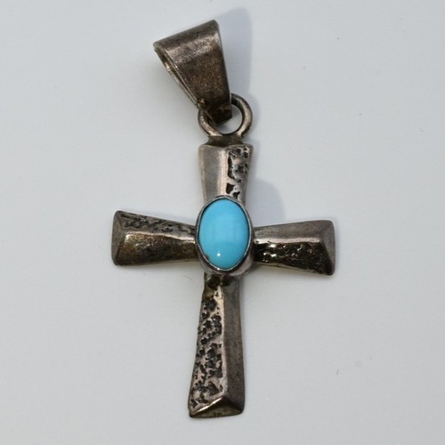 Vintage silver turquoise cross - turquoise,