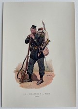 Soldat Chasseur à pied, 1870 Gravure couleur de 1902
