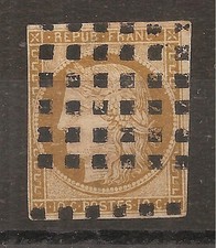 1 (1849) Cérès 10c bistre-jaune Oblitéré Grille de Carrés (cote 300e) (0876)