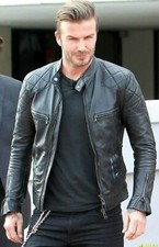 David Beckham Cuir Noir Veste