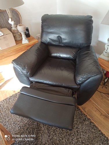 Salon cuir noir fauteuil - salon, +