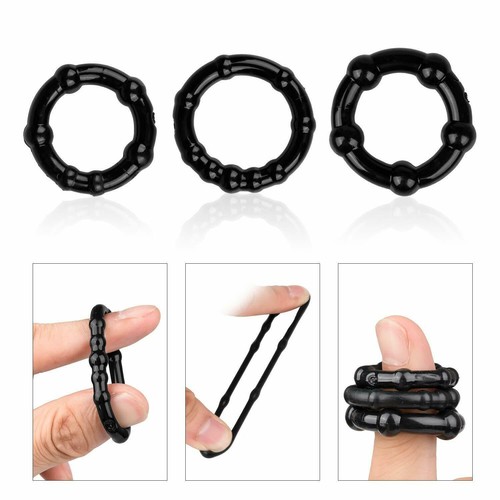 Black triple cock ring set - cock,