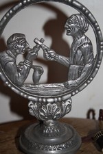 Ancienne lampe veilleuse chevet art déco aluminium fumeur pipe papier vélin