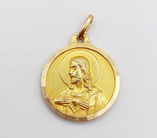 Médaille religieuse vintage or 18k double face vierge et Jésus Christ