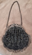 anciennes Bourse en velours noir perlé