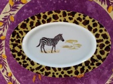 Plat de Service Ovale Geneviève Lethu 2008 Tanganyika Décor Zèbre 38cm