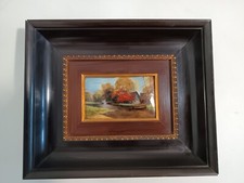 R. Sarlandie Emaux de Limoges Maison au Bord de la Rivière Bateau Cuivre Bombé