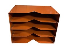 ANCIENNE BANETTE MÉTAL ORANGE PORTE PAPIER DOCUMENT BUREAU ATELIER INDUSTRIEL