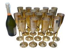 Charming Set of x18 Vintage Champagne Flutes Brass & Silverplated Metal 9" Used
