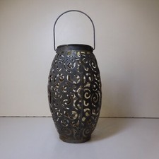 N23.497 lanterne panier métal fer forgé noir dorure éclairage art déco fait main