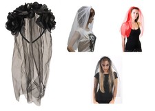 Femmes Rose Noir Voile Fleurs