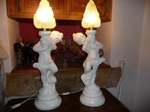 Paire lampe cherubins torchere - lampe,