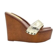 Chaussures Femme Escarpins Hautes Or Sandales Avec Talon 13- Made IN Italy -