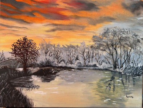 Paysage hivernal avec - , coucher