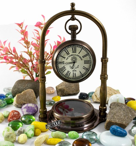 Bureau horloge laiton nautique - bureau,