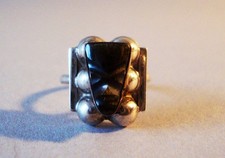 Bague argent 925 masque en obsidienne - Los Ballesteros Taxco Mexique Vintage 56