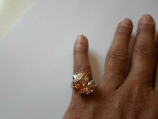 bague en argent massif, carré de couleur orange, tête de serpent, t. 52