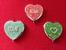 Boîte COEUR métallique, avec strass brillants, double miroir intérieur