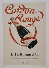 E. Virtel Cordon rouge vers 1950 Affiche Originale Alcool Champagne Publicitaire