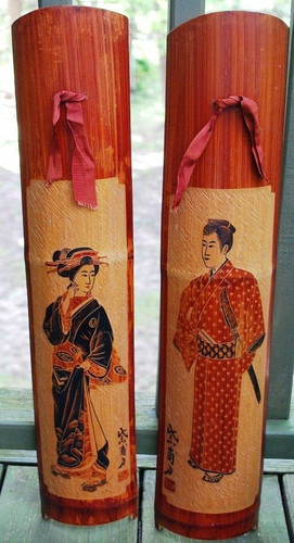 Vtg pair signed hand carved - signed,