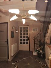 Lustre, Plafonnier, Suspension 1950 De La Maison Lunel, Arlus Laiton 5 Tulipes