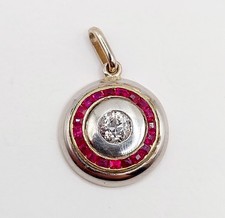 Pendentif cible art deco or 18k diamant taille ancienne et rubis (circa 1920)