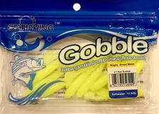 Gobble 3" Green/Chartreuse Wiggly 2 packs of 12 (FLUKE BLUE BASS HAKE SEA TROUT)