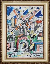 Gouache sur Papier 29/42 Cms,"le Moulin de  la Galette" Dlg Gen Paul