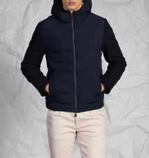 Doudoune homme bleu nuit à capuche et manches en laine