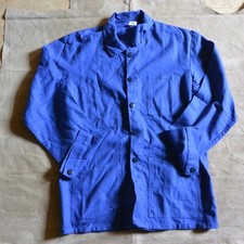 Vintage French Cotton Garden Utility Chore Work  Shirt-Jacket Blue