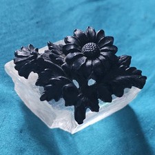 Broche De Deuil En Ébonite Gutta Percha Gerbe De Fleurs Fin Xixe