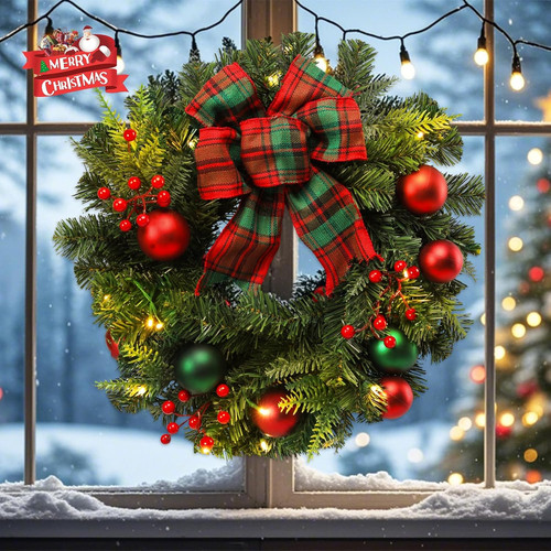 Christmas wreath with lights - with,