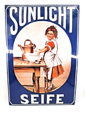 Ancien Panneau Publicitaire En Métal Sunlight Courbé Vintage Repro