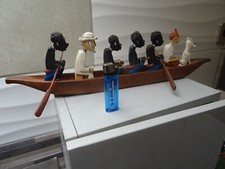PIROGUE TINTIN FIGURINE EN BOIS  DE 47 CM